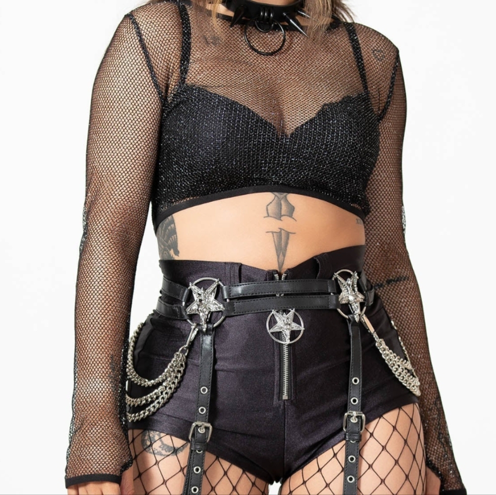 Killstar Sparkly Black Mesh Cropped Top